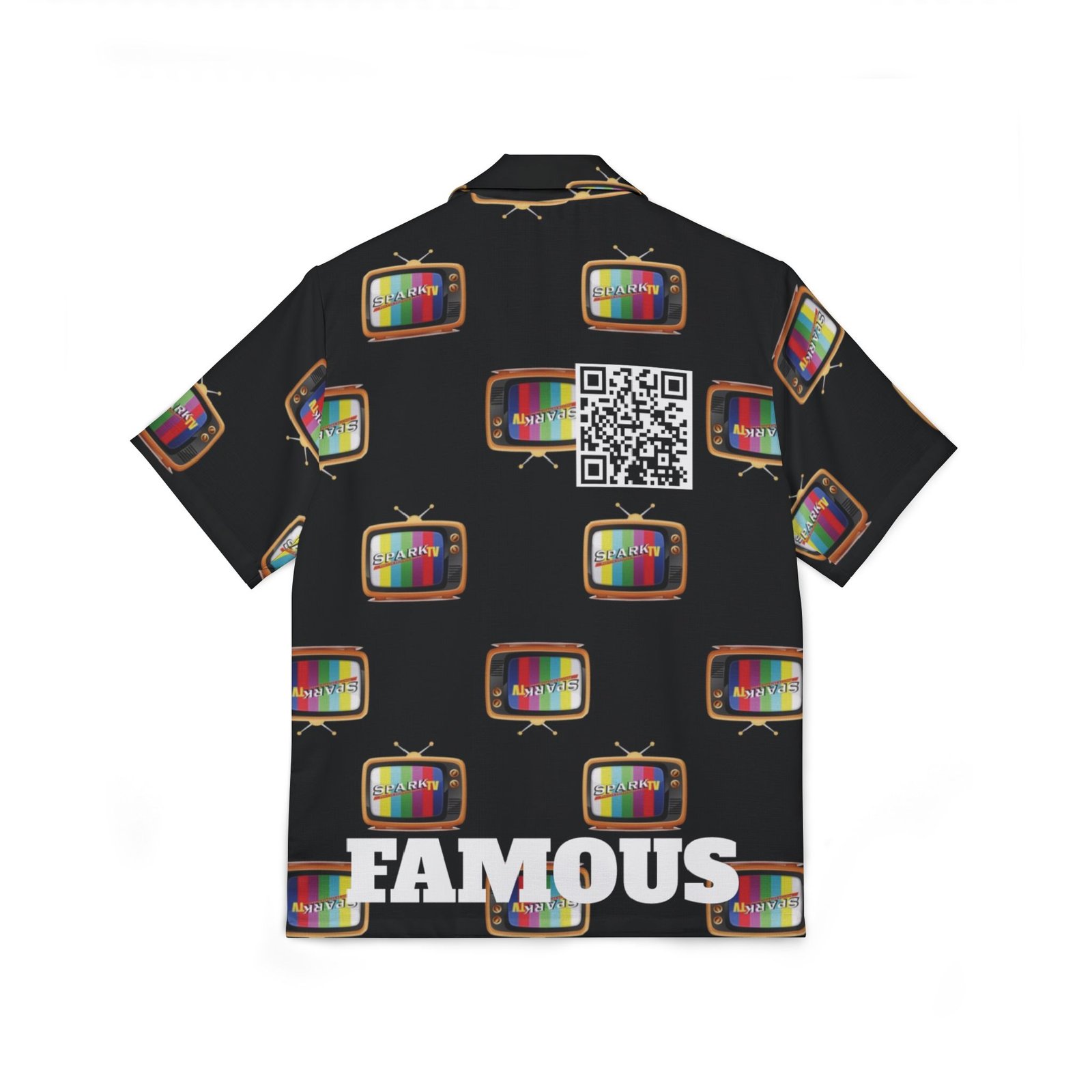 Spark TV Hawaiian Camp Shirt — "FAMOUS" QR Back Print - Image 2