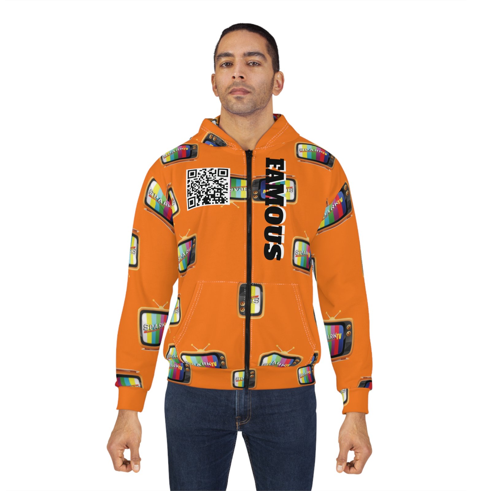 Spark TV Unisex Zip Hoodie (AOP) - ORANGE - Image 4