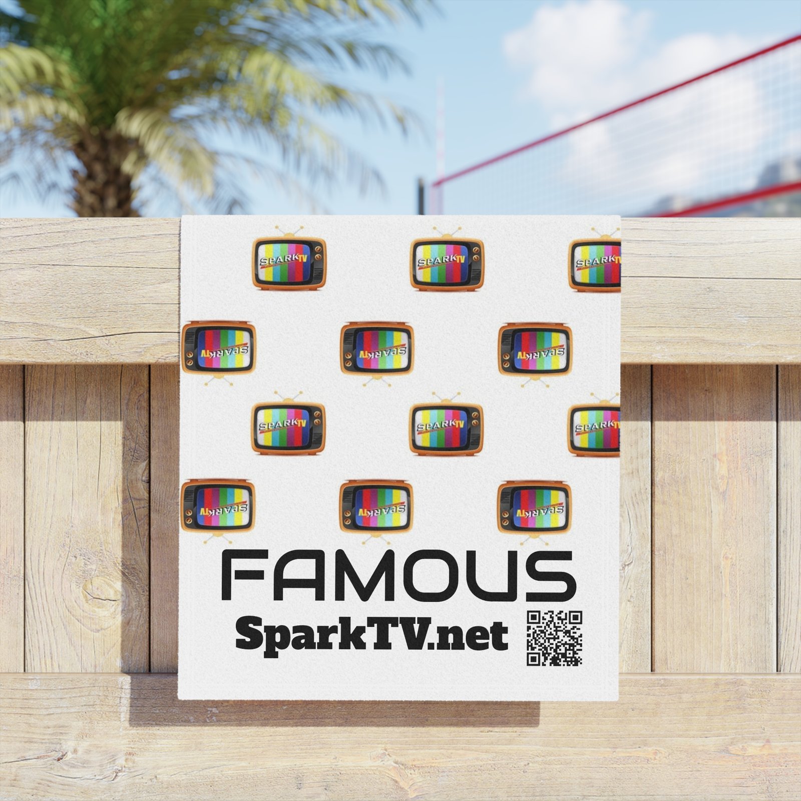 Beach Towel — Spark TV "FAMOUS" SparkTV.net QR Accent - Image 3