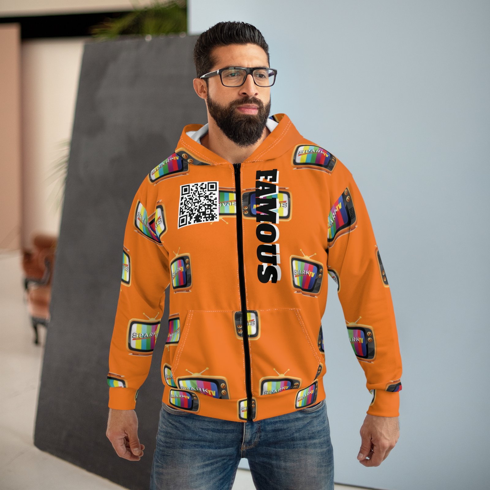 Spark TV Unisex Zip Hoodie (AOP) - ORANGE - Image 3